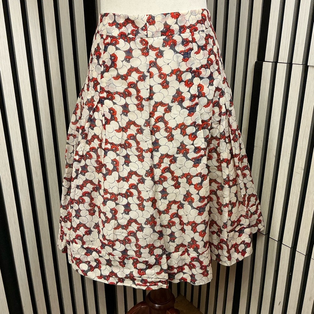 Jigsaw A-Line Skirt - Red, Gray and Beige Silk-Blend Dress Floral, Sz 10